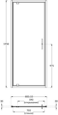 KERAMA MARAZZI  VE.80.PD.BLK.M Душевая дверь VETRO, распашная, 80х195, матовый черный Цена за 1 шт. 29 080.80 руб. - бесплатная доставка